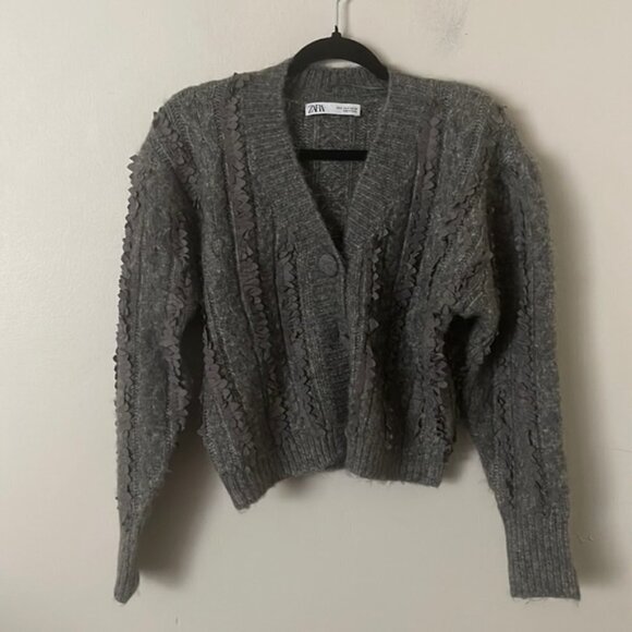 Zara Contrasting Knit Grey Cardigan Size Small - Picture 3 of 6